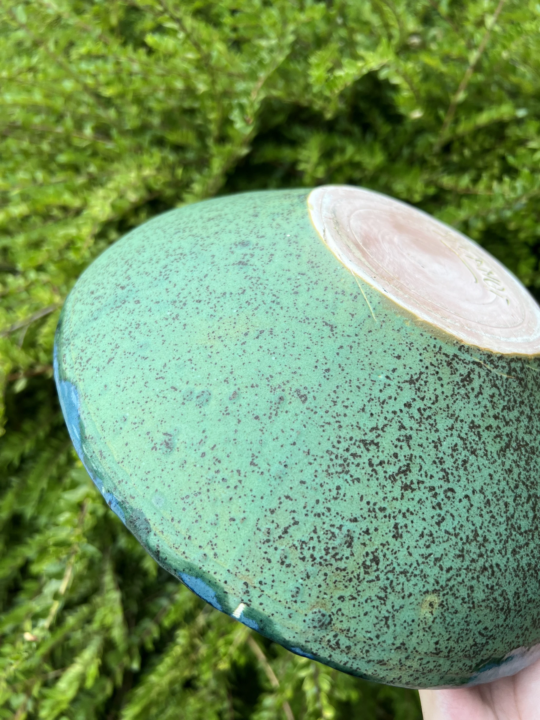 🫐 Large signed salad bowl in glazed blue-green stoneware/terracotta - Handmade – photo 11